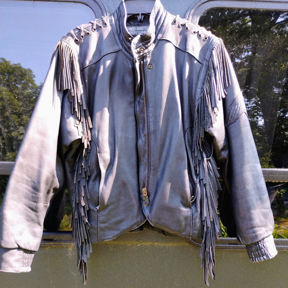Vintage Harley-Davidson Black Leather Fringe Jacket